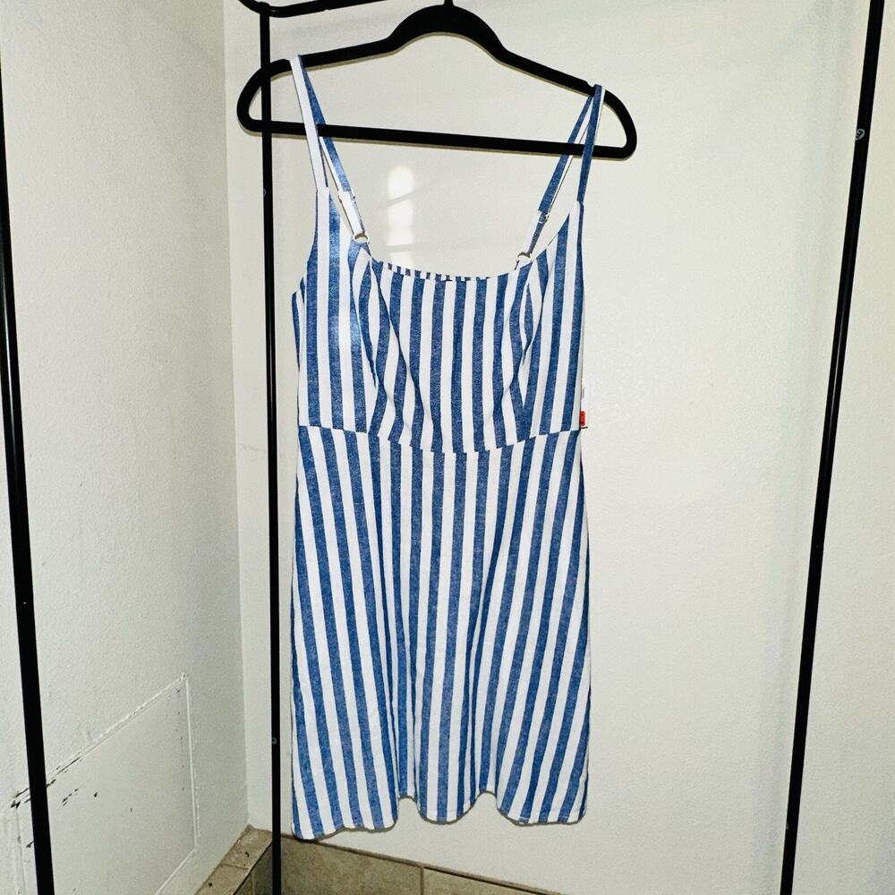 Old‎ Navy Striped Linen Spaghetti Strap Dress with Pockets Blue White Medium NEW